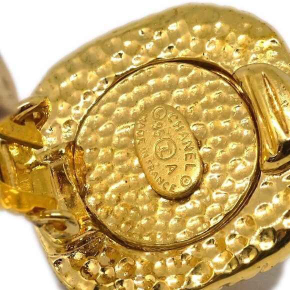 Chanel CC Square Earrings Clip-On Rhinestone Gold 95A - Picture 4 of 4